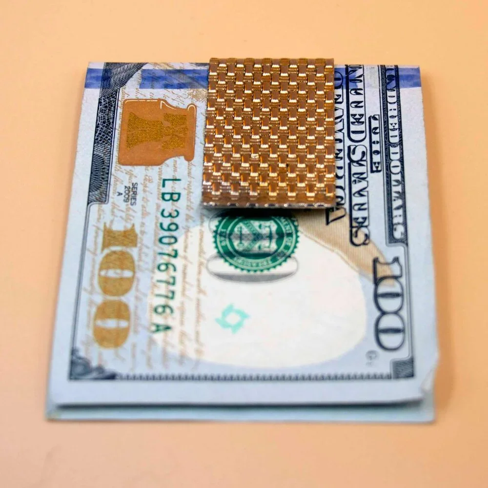 GOLD TONE BASKET WEAVE MONEY CLIP - M$TDK1